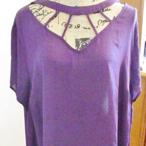 Torrid Georgette Cage Detail Top, Short Sleeve, Purple, Semi Sheer Flowy Size 3X